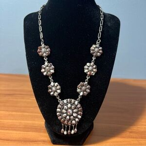 Vintage .925 Sterling Silver Wild Horse Turquoise Squash Blossom Necklace 20”